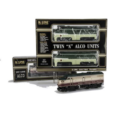 American 0 Gauge 3-rail Alco Diesel Locomotive Sets by K-Line, an ‘AA’ pair in Northern Pacific 2-tone green, comprising powe