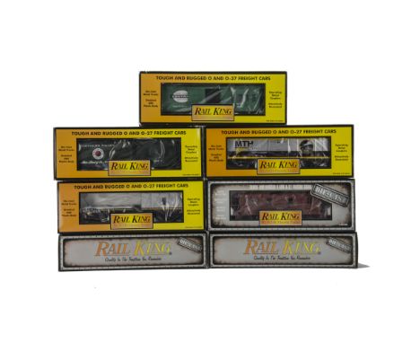 American 0 Gauge 3-rail Freight Stock by Rail-King (MTH), including 3 die-cast cars, ‘Pennsy’ Box Car, Shell tanker and NYC C