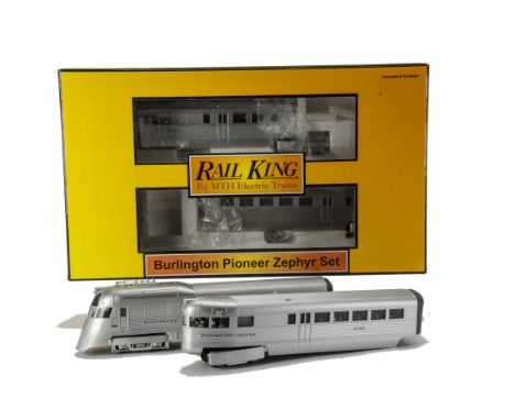 American 0 Gauge 3-rail Four-Car ‘Burlington Zephyr’ Diesel Set by Rail-King (MTH), in plain silver finish, comprising powere