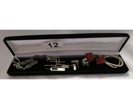 7 pairs of silver earrings to include Cornelian & Ruby
