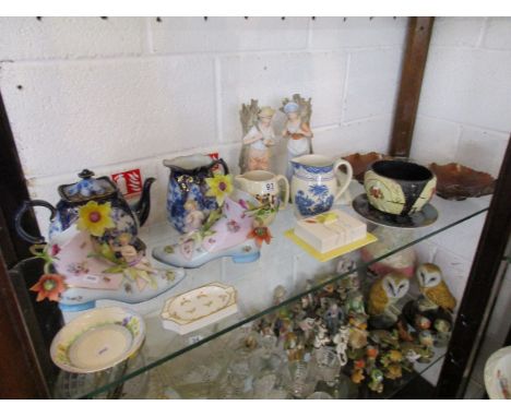 Shelf of china to include Limoges and Art Deco butter dish