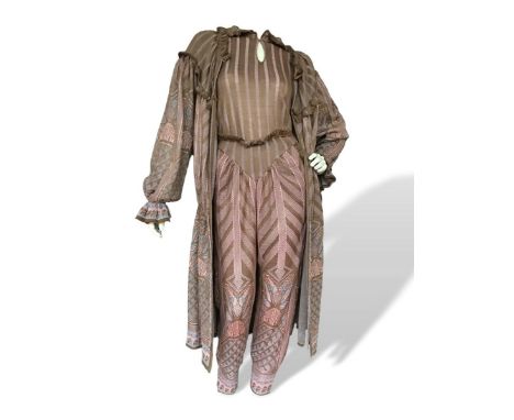 Bill Gibb For Annette Carol acrylic knitted 3 piece knickerbocker ensemble with a top and coat labelled  "Technological Chic 