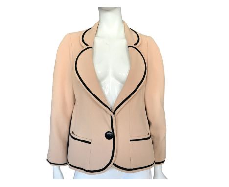 Chanel Boutique wool with silk lining jacket, has chain feature on inner jacket hem, button fastening and labelled a 42, arou