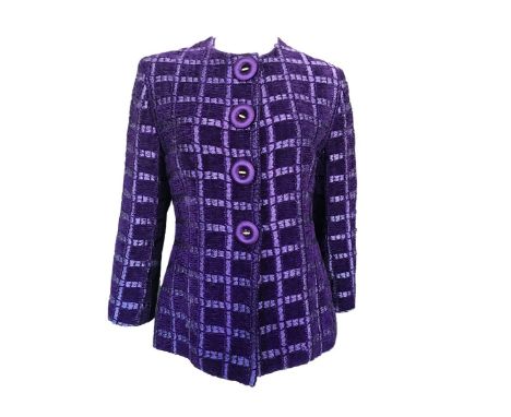 A numbered (35854) Christian Dior Boutique Paris purple woven chenille material jacket with popper closure and faux button de