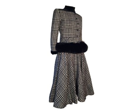 Valentino Boutique 1980s piece ensemble. The skirt is black and white checked wool with a silk lining which is black and has 
