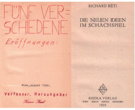 Kaiser, Karl. Fünf verschiedene Eröffnungen. Maschinegeschriebenes Manuskript. Wien 1986. 8°. Mit vielen eingestempelten Diag