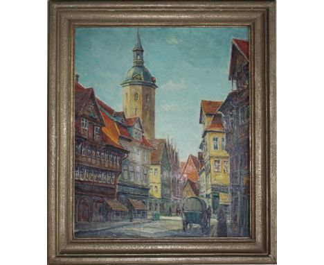 Sander, Friedrich - August. (Braunschweig - Südklint mit der Petrikirche). Ölgemälde auf Leinwand über Keilrahmen. Signiert u