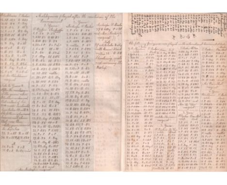 Paulsen, Louis. Eigenhändig geschriebene Notationen und kurze Notizen (in englischer Sprache) von Louis Paulsen von 7 Partien