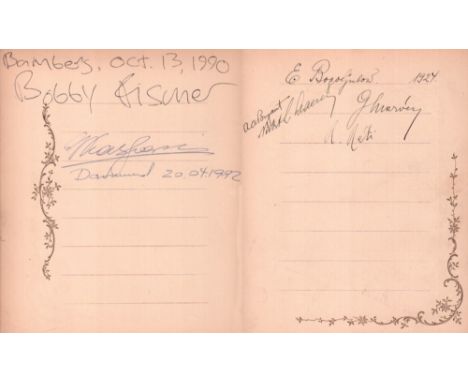 Fischer, Bobby, Richard Réti, Efim Bogoljubow, Gezá Maróczy. Autographenblatt mit 7 eigenhändigen Unterschriften von Schachme