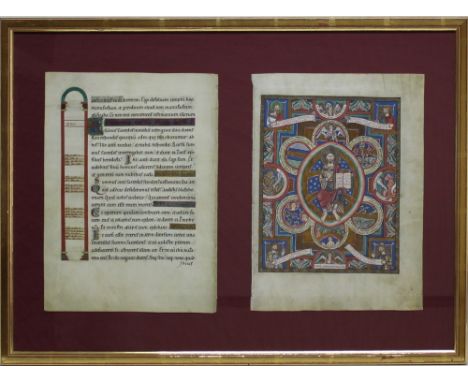 Evangeliar Heinrichs des Löwen. Zwei Faksimileblätter aus einer Präsentationsmappe, dekorativ gerahmt. Rahmengröße 68,5 x 50 