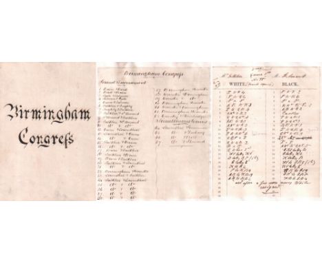 Birmingham 1858. Private Zusammenstellung von einem unbekannten Schachkolumnisten mit Partiennotationen vom 2. Kongress der B