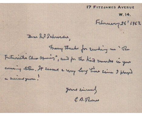 Thomas, George A. Eigenhändig geschriebenes Kärtchen von G. A. Thomas an J. Schroeder in englischer Sprache, signiert und dat