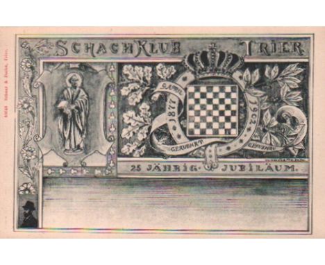 Postkarte. Schachklub Trier. Schwarzweiße, postalisch nicht gelaufene Postkarte zum 25jährigen Jubiläum des Schachklubs Trier