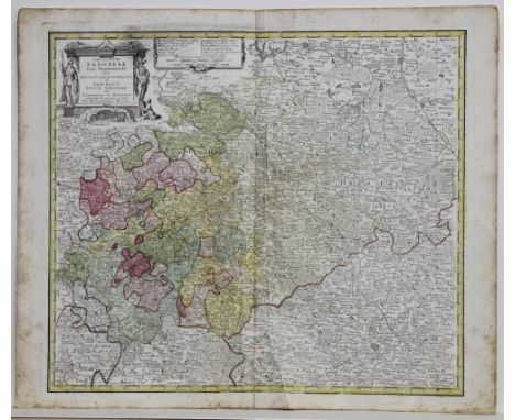 Landkarten. Deutschland. Sachsen. Kolorierte Kupferstichkarte nach Zollmann und Zürner bei Homann's Erben, um 1734. Bildgröße