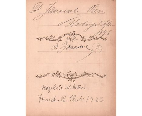 Janowsky, Dawid. Autographenblatt mit 2 eigenhändigen Unterschriften von Dawid Janowsky aus den Jahren 1895 und 1922. Blattgr