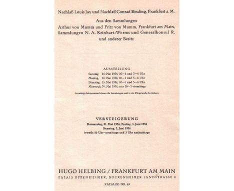 Gemälde etc. Auktionskatalog. 1934. Nachlaß Louis Jay und Conrad Binding, Frankfurt / M. und aus Sammlg. Arthur u. Fritz Mumm