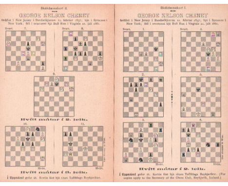 Postkarte. Cheney. (Fiske, W.) ... Skákdaemi eptir George Nelson Cheney (1837 - 1861). Skákdaemakort ... Reykjavík 1901. 7 (v