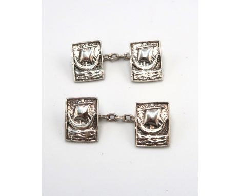 A pair of vintage Viking ship cuff links, head size approx 14mm x 11mm
