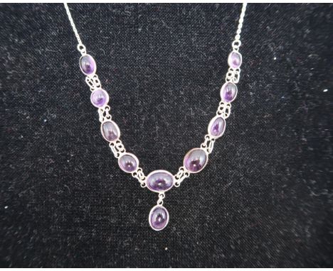 A vintage silver amethyst necklace, 40cms long