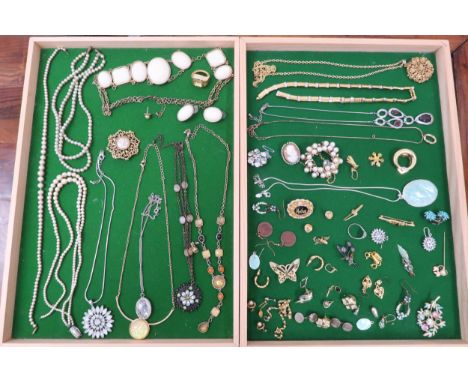 A group of vintage and later costume jewellery, including a string of Ciro simulated pearls with rolled gold clasp, various b