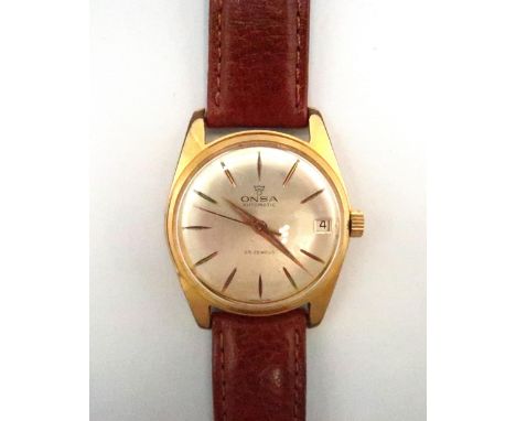 A vintage Onsa automatic wristwatch, the signed champagne dial with baton numerals and date aperture at 3 o'clock, with later