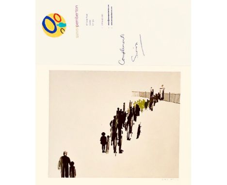 SIMON PEMBERTON- 'CROWD GATHERED AT A GATE', PRINT 1/10, SIGNED LOWER RIGHT, UNFRAMED, APPROXIMATELY 18.5 x 22cm 