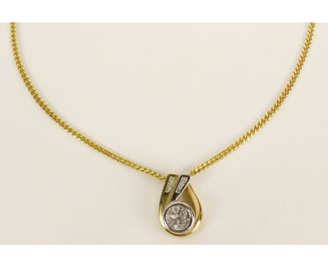 Lady's vintage approx. 1.0 carat diamond and 14 karat yellow gold pendant necklace. Signed 14K. Diamonds G-H color, SI clarit