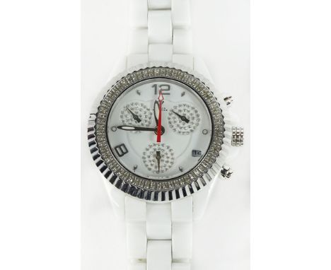 Lady's Aquamaster ceramic and stainless steel chronograph with diamond bezel and quartz movement. Good condition with box. Ru