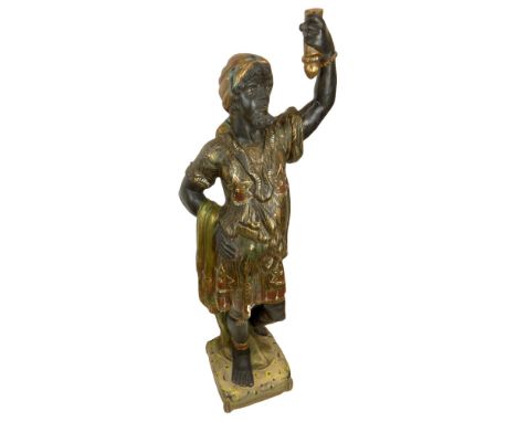 Early to Mid 20th Century Carved and Painted Wood Blackamoor Figure. Unsigned. Minor Wood Splits, Rubbing and Minor Losses to