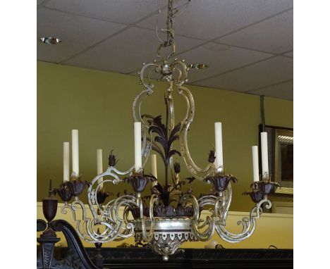 Contemporary Tole Nine (9) Light Chandelier From Richard Himmel Designs. Measures 34 inches by 32 inches. Unsigned. Good Cond