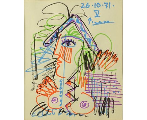 after: Pablo Picasso, Spanish (1881-1973) color lithograph, Female in Profile. Signed and dated within plate. Good condition 
