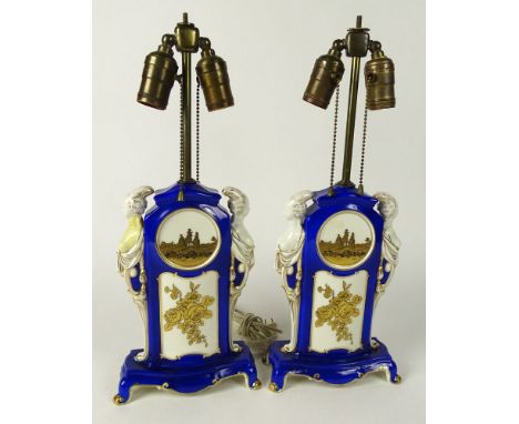 Pair Vintage Rosenthal Porcelain Figural Lamps. Label on Bottom: Rosenthal Ivory. Restoration to One Lamp or in Good Conditio