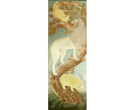 20th Century Haitian Oil painting on Canvas. "Wild Animals" Signed Lower Right Jahmire ? And Dated 8/1/91. Good Condition. Me
