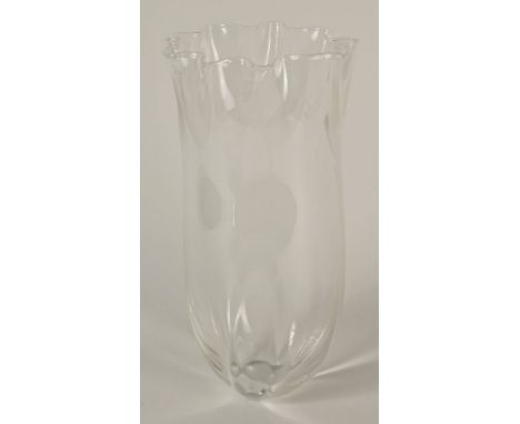 Steuben Art Glass Crystal Handkerchief Clear Vase. Measures 12 Inches Tall 6 Inches Wide. Signed in script Steuben to Base. N