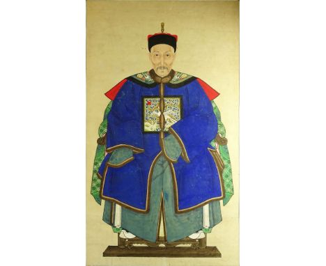 Vintage Hand Painted Watercolor on Paper Scroll "Emperor" Unsigned. Toning from age or in Good Condition. Measures 38 Inches 