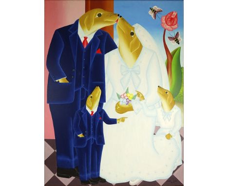 Audes Saul, Haitian (20th C) Oil on Canvas "The Wedding" Signed lower right Audes Saul, Haiti. Good condition. Measures 40 In