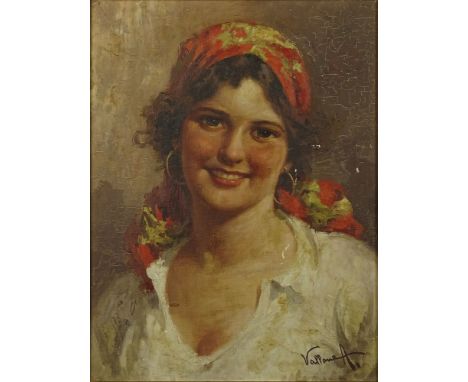 Antonio Vallone, Italian (20th century) oil on canvas board, portrait of girl. Signed lower right. Good condition or better. 