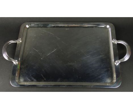 Christofle Silver Plate rectangular Tray With Handles. Signed Christofle France. Light Surface Scratches or in Good Condition