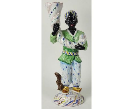 Vintage Terracotta Hand Painted Blackamoor Figure. Unsigned. Crazing or in Good Condition. Measures 20 Inches Tall. Shipping 
