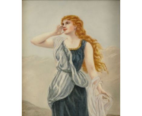Large Antique German Hand Painted Porcelain Portrait Plaque "Young Beauty" Signed en verso: CFH/GDM. Good Condition. Measures