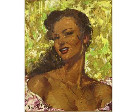 Robert Van Cleef, (born 1914) oil on panel, portrait of girl. Signed lower left. Good condition or better. Measures 16-1/4 In