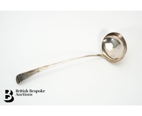 A George III silver ladle, hallmarked London 1796 mm Solomon Hougham (SH), measures approx. 32cms, weight approx. 155gms.&nbs