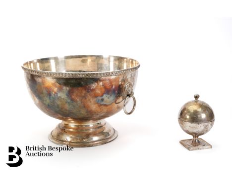 Silver string barrel, Birmingham hallmark dated 1907, mm A &amp; J Zimmerman, approx 11 cms h together with a large silver pl