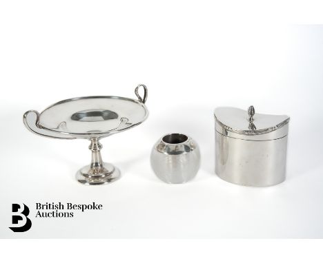 A silver bon bon dish, London hallmark dated 1908, mm HA & S, approx 121.6 gms; small silver caddy, Birmingham hallmark dated