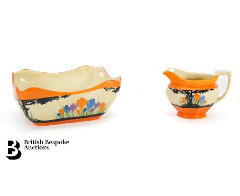 Clarice Cliff Peter Pan Crocus square fruit bowl, for Newport Pottery Bizarre range, approx 21.5 x 20 cms together with a sim