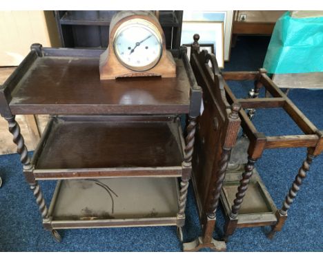  A Bureau with three drawers to front together with a small mantle clock, bookshelf etc.