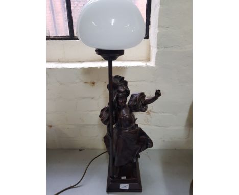 A resin figure table lamp and shade.