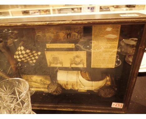 Framed and glazed vintage motoring tableau 33 x 106 cm 