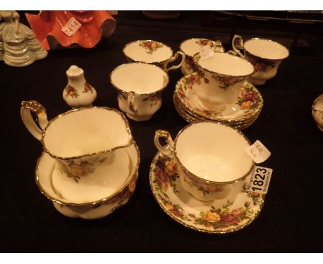 Six Royal Albert Old Country Roses cups and saucers with cream and sugar CONDITION REPORT: Gilding in good condition all firs
