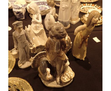 Five Lladro figurines Boy with Buckets Girl with Doves Boy with Turkey Girl with Hat and Girl with Umbrella